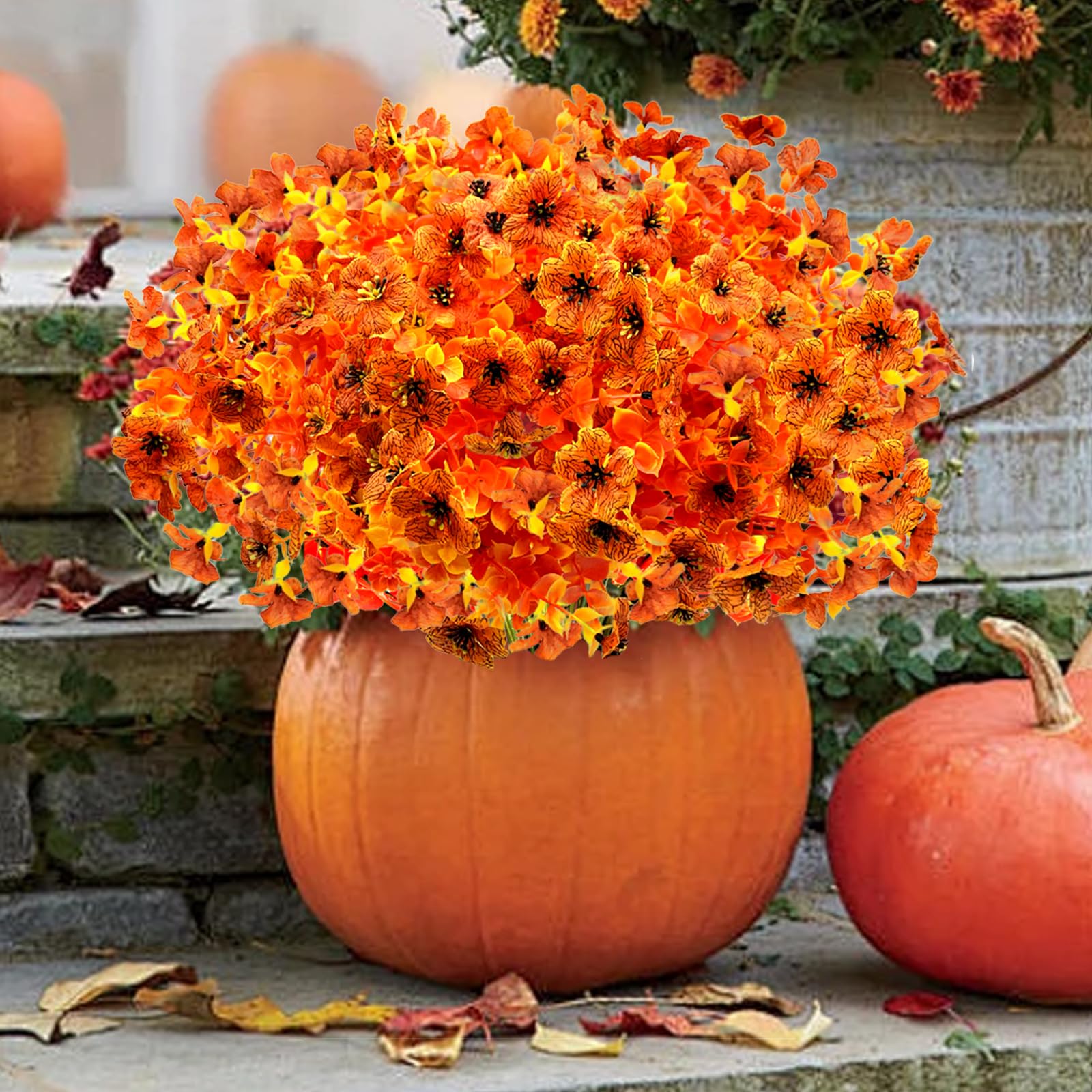 Satefello Artificial Fall Flowers for Outdoors, 10 Bundles Artificial Plants UV Resistant Fall Fake Plants for Outside Halloween