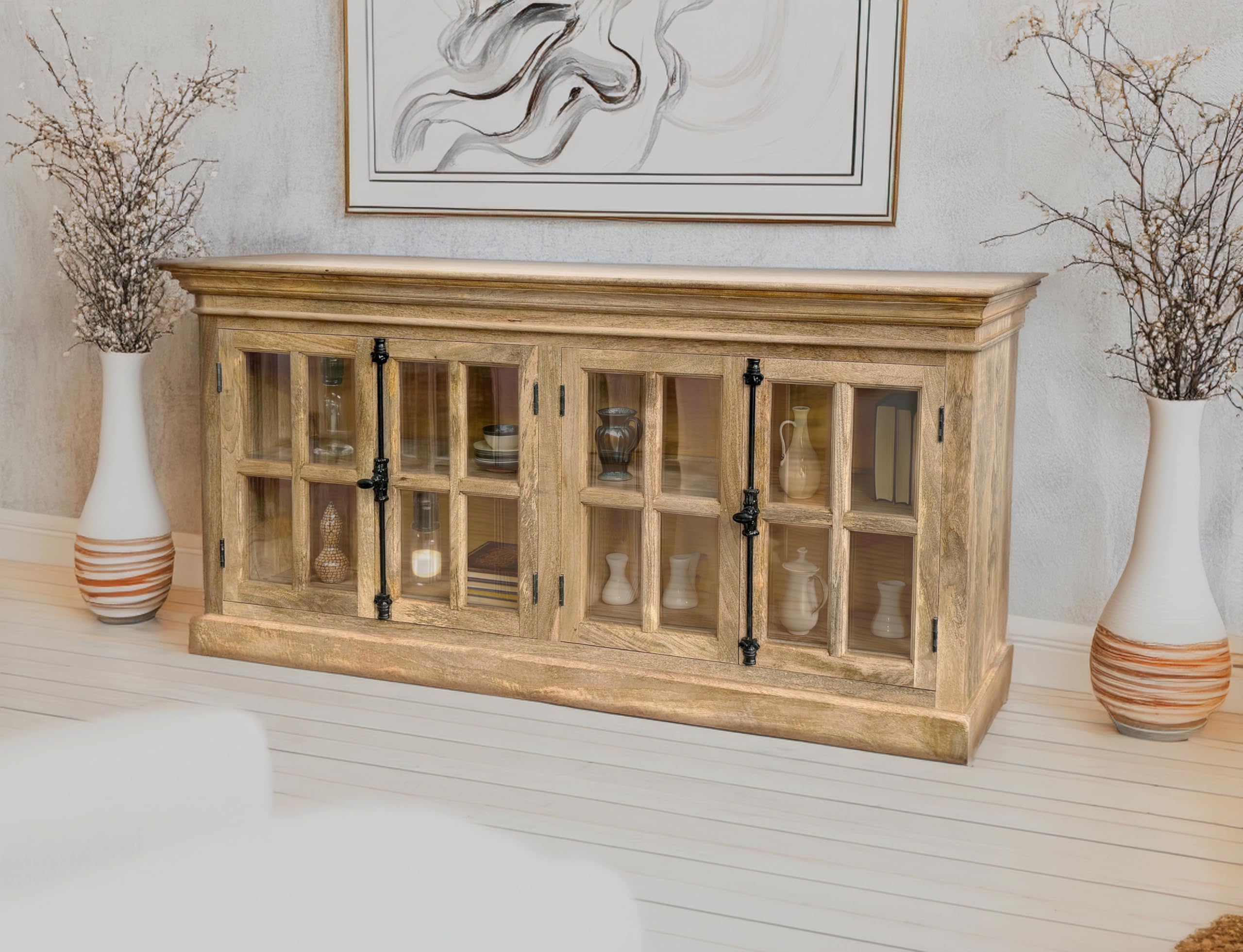 The Attic Oregon Sideboard, Multipurpose Cabinet For Kitchen And Living Room Storage, Classy Sideboard, Solid Mango Wood, Natura
