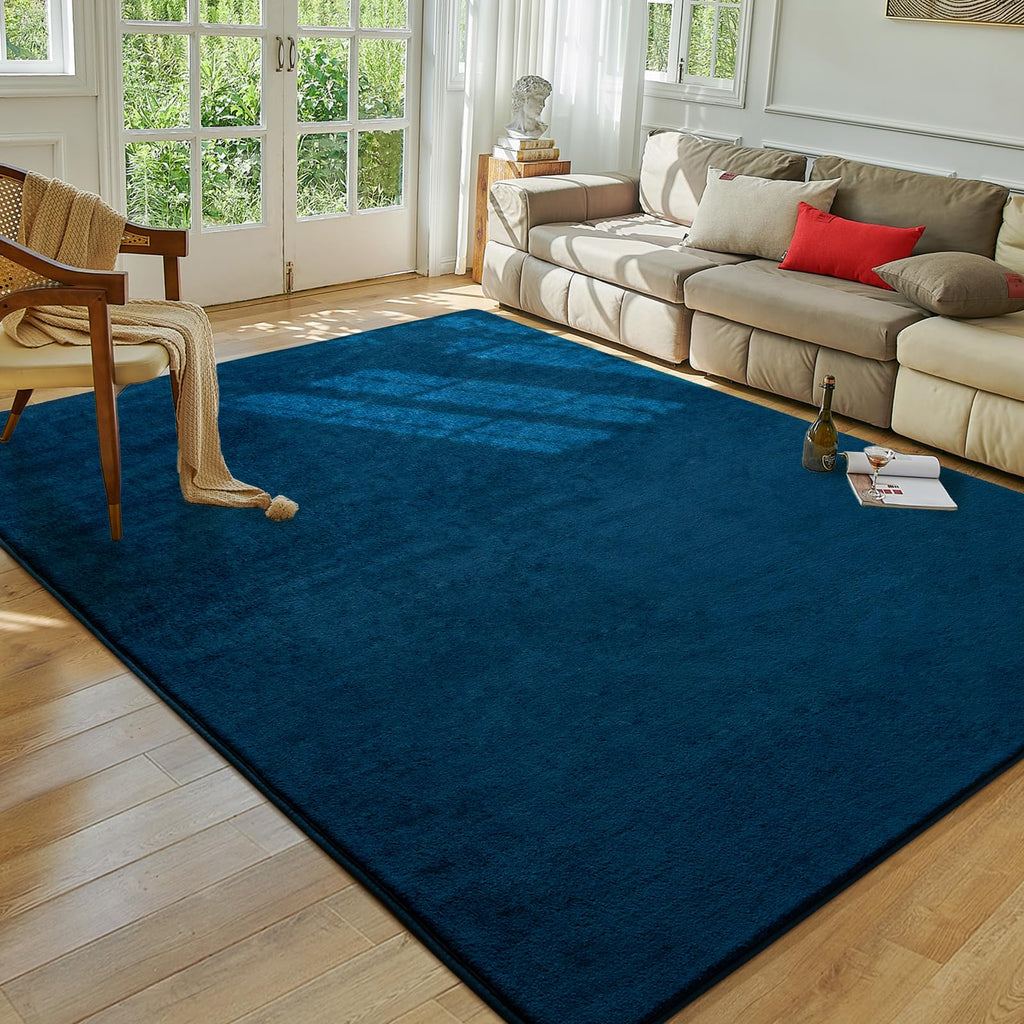 Softlife Navy Blue Rugs for Living Room, 5x7 Washable Area Rug for Bedroom, Soft Fluffy Fuzzy Carpet Bedside Rug Indoor Non-Slip