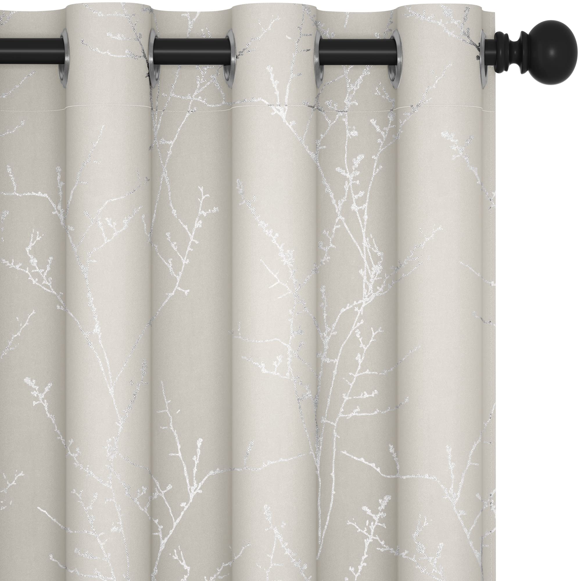 Deconovo Thermal Blackout Curtains For Bedroom And Living Room, 84 Inches Long, Light Blocking Drapes, 2 Panels With Tree Branch