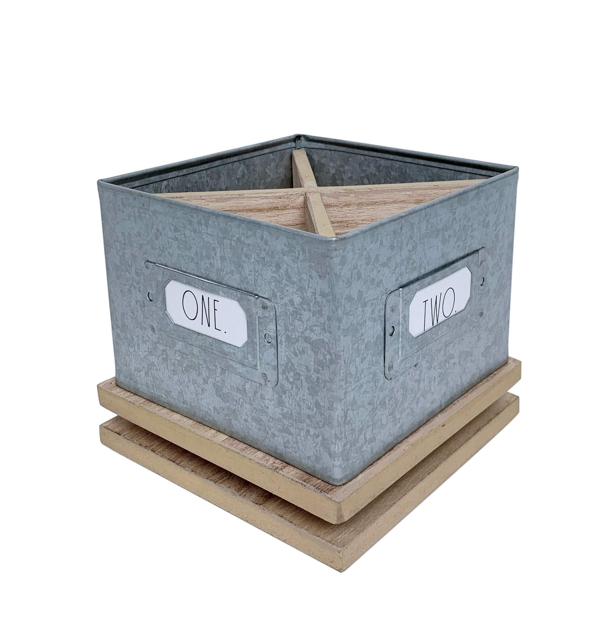 Rae Dunn Pencil Holder Cup - Spinning Metal Pen And Office Supplies 4 Compartment Desktop Organizer Caddy For Office Accessories