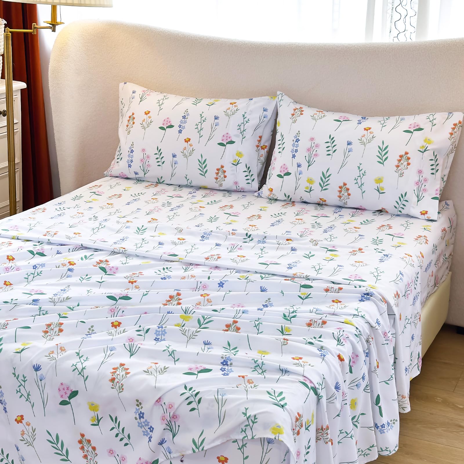 Micoral Floral Queen Sheet Set, 4-Piece Printed Bed Sheets, 16' Deep Pocket, Ultra Soft & Cooling Sheet, Oeko-Tex Certified, Gr