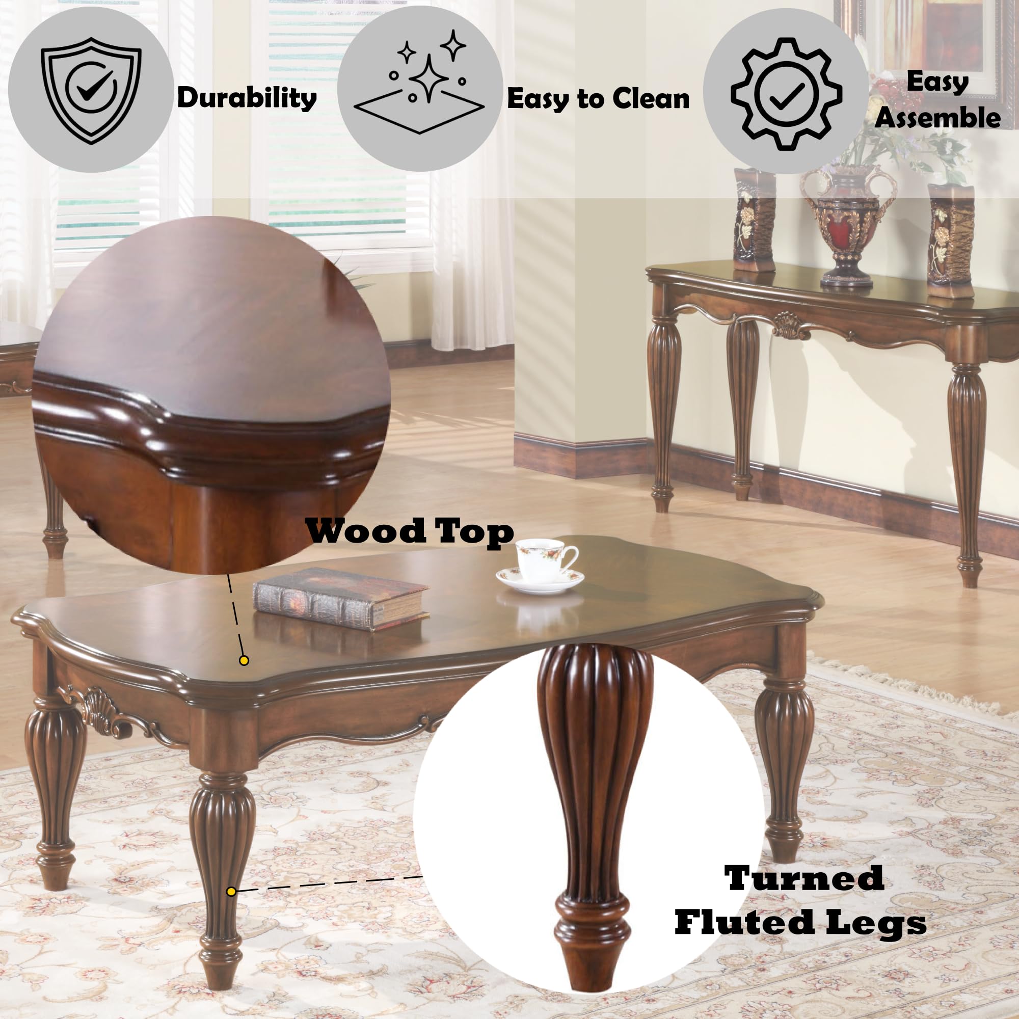 Acme Dreena Coffee Table, Cherry Finish