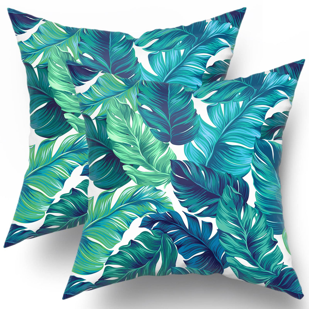 Sweetshow Tropical Leaves Pillow Covers 16X16 Inch Summer Decorative Green Palm Leaf Throw Pillow Covers Set Of 2 Soft Cotton Pi