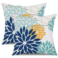 Dark Blue And Light Green Floral Pillow Covers 18X18 Set Of 2 Outdoor Pillows Covers Waterproof Summer Pillowcovers Polyester Cu