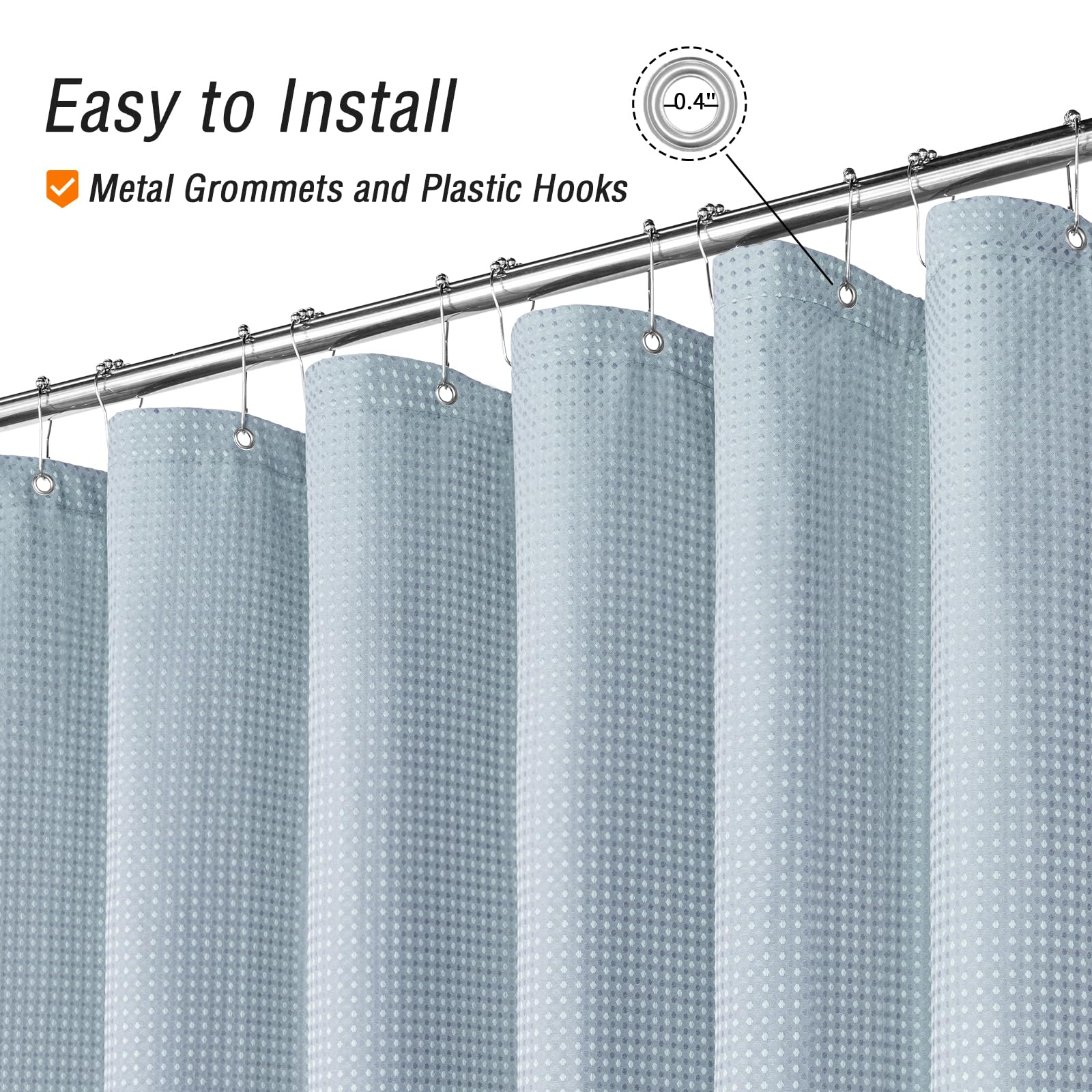 Gibelle Long Shower Curtain 72 X 78, Tall Waffle Weave Textured Fabric Shower Curtain For Bathroom, Water Repellent, Machine Was