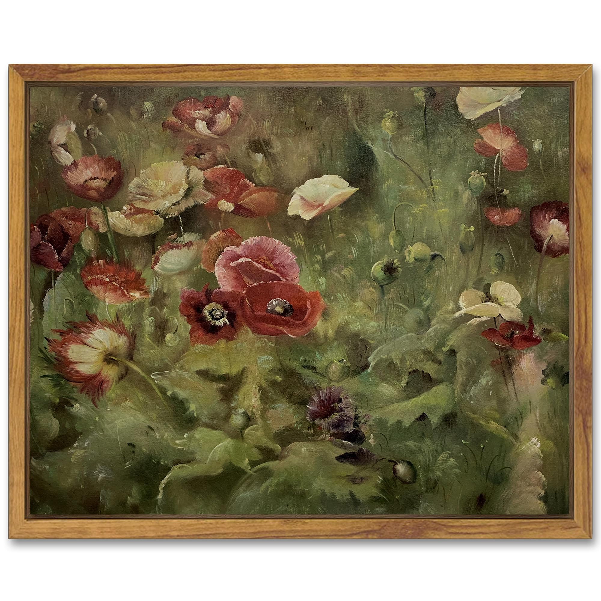 SHENIFY Vintage Landscape Framed Canvas Wall Art Poppies Flower Classic Wall Prints Modern Kitchen Bathroom Office Decor - 8x10i