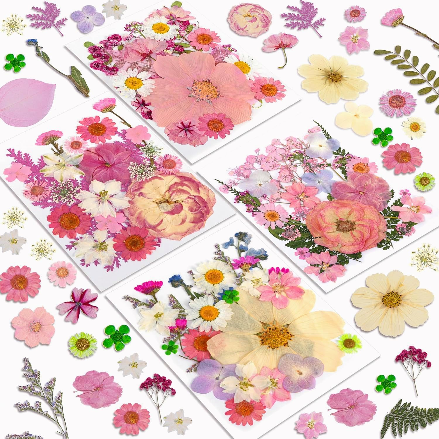 Resiners 100Pcs Dried Pressed Flowers for Resin Craft, Baby Pink Real Natural Dried Flowers Dry Leaves Kit for Scrapbook Supplie