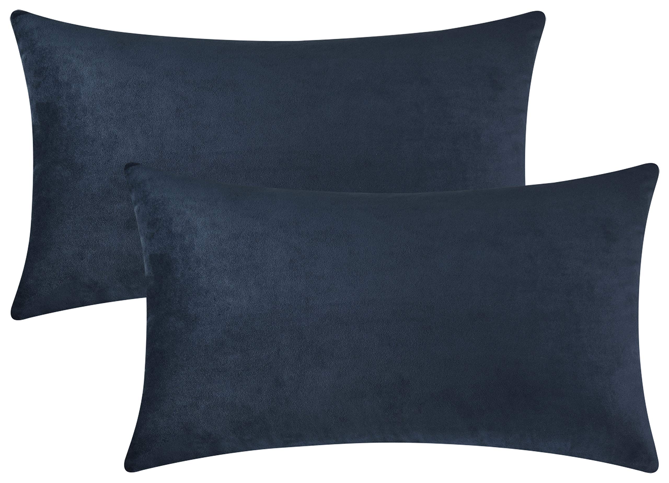 Mixhug Set Of 2 Cozy Velvet Rectangle Decorative Throw Pillow Covers For Couch And Bed, Midnight Blue, 12 X 20 Inches