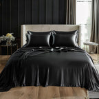 Love'S Cabin Satin King Sheet Sets - 4 Piece Black Silky Satin Sheets King Size Bed Set With Deep Pocket, Luxury Silk Feel King Size Satin Sheet Set (1 Flat Sheet,1 Fitted Sheet,2 Pillow Cases)