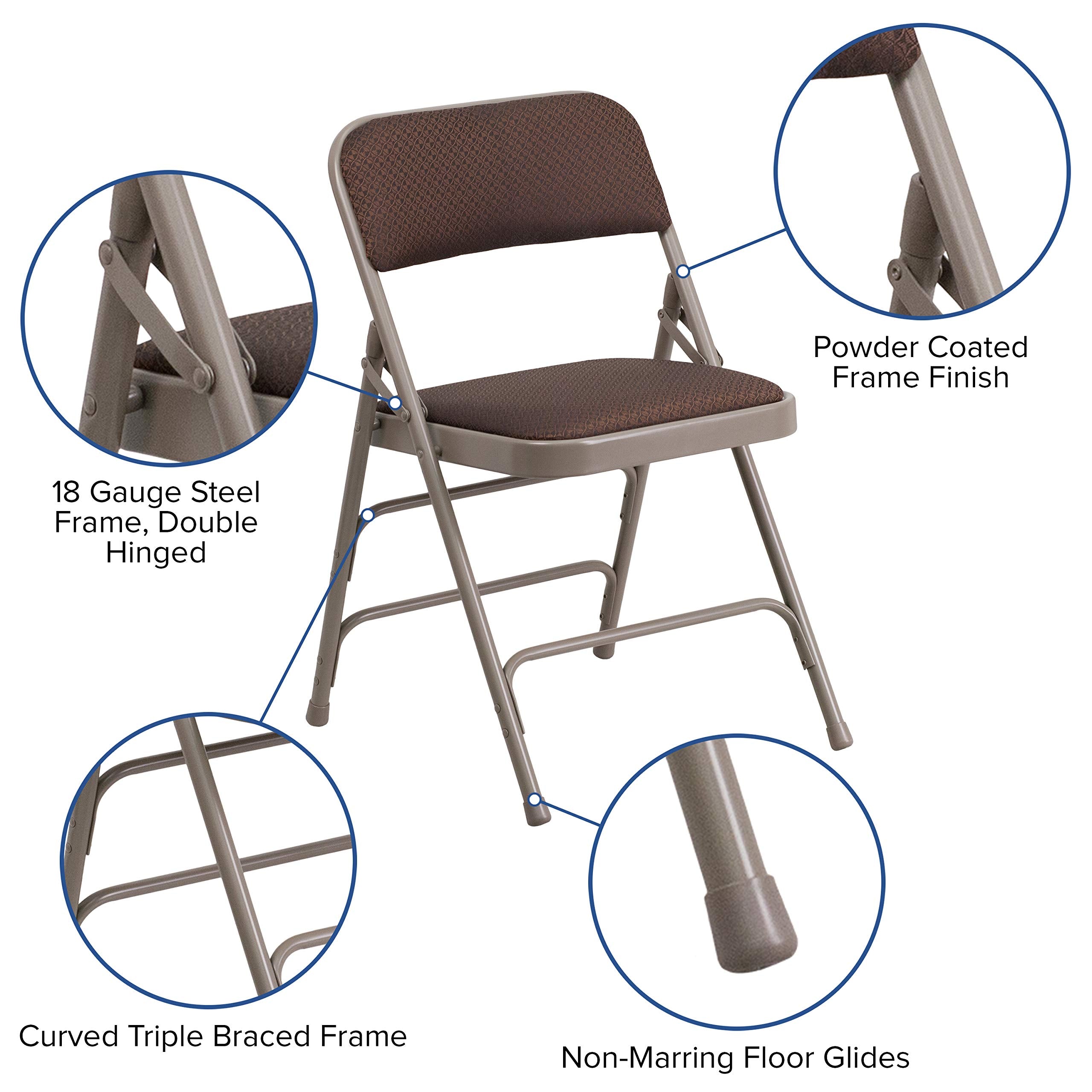 Flash Furniture HERCULES Series Curved Triple Braced & Double Hinged Brown Patterned Fabric Metal Folding Chair