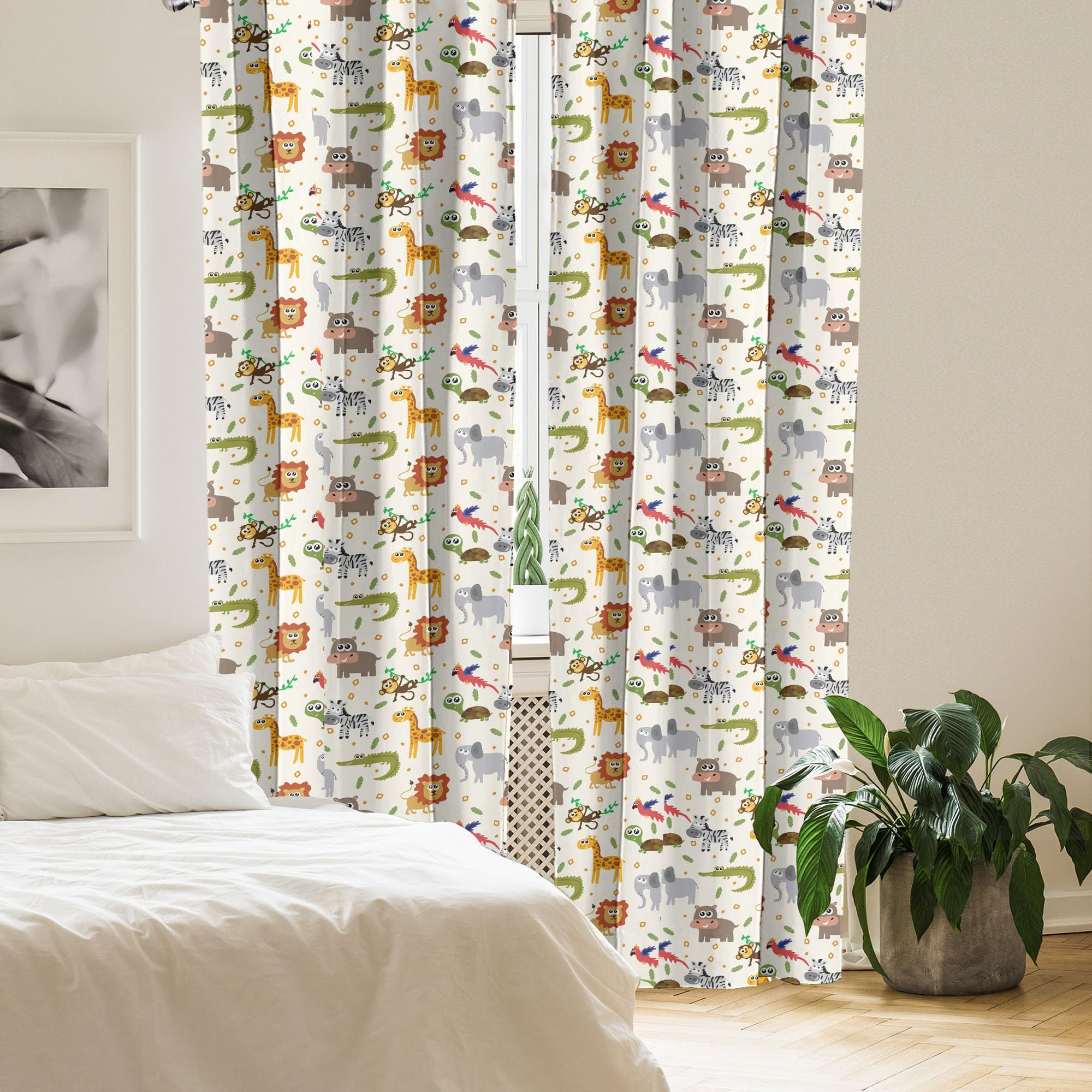 Ambesonne Cartoon Animal Window Curtains, Australian Fauna Silly Faces Savannah Lion Crocodile Repetitive Pattern, Lightweight D