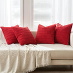 Miulee Pack Of 4 Red Corduroy Decorative Throw Pillow Covers 20X20 Inch Soft Boho Striped Pillow Covers Modern Farmhouse Home Decor For Sofa Living Room Couch Bed