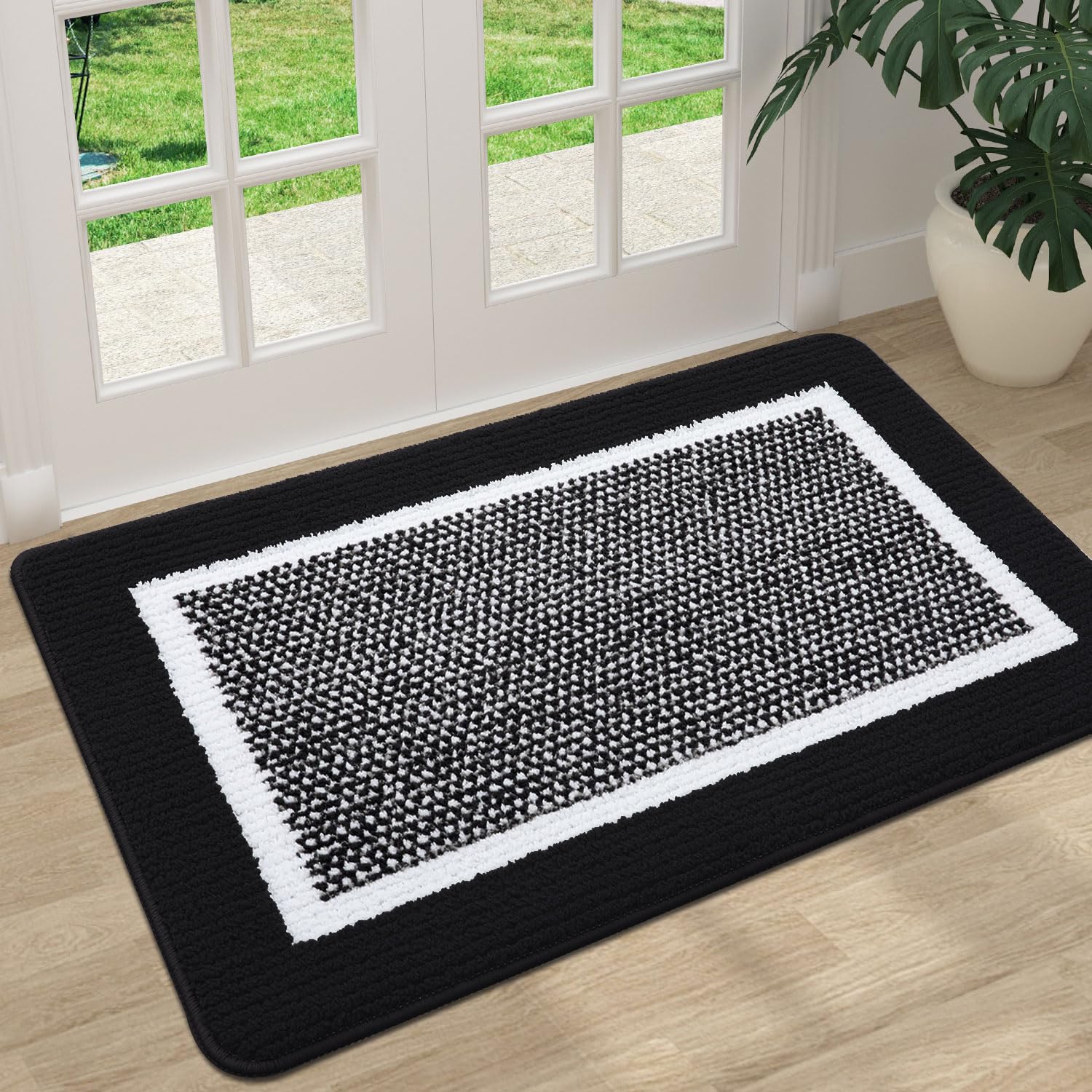 Colorxy Indoor Door Mat, Non-Slip Absorbent Resist Dirt Entrance Mat, Sturdy Low-Profile Inside Floor Mats, Washable Front Entry Doormats For Entryway, 32''X20'', Black