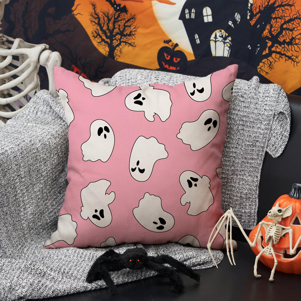Dfxsz Halloween Pillow Covers 18X18 Inch Set Of 2 Happy Halloween White Ghost Decor Pink Pillow Covers Happy Halloween Sofa Bed