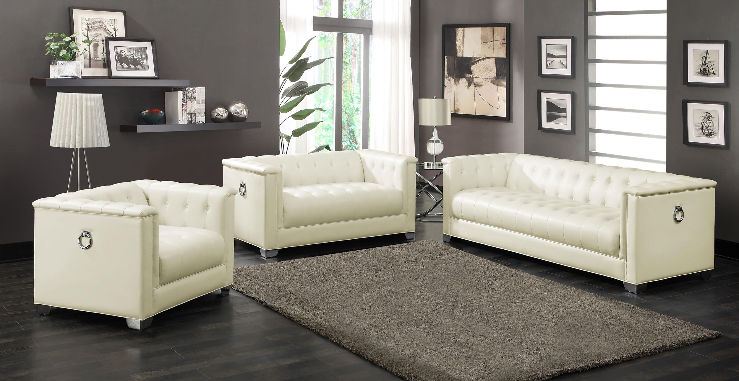 Coaster Chaviano 3-Piece Sofa Set, Pearl White