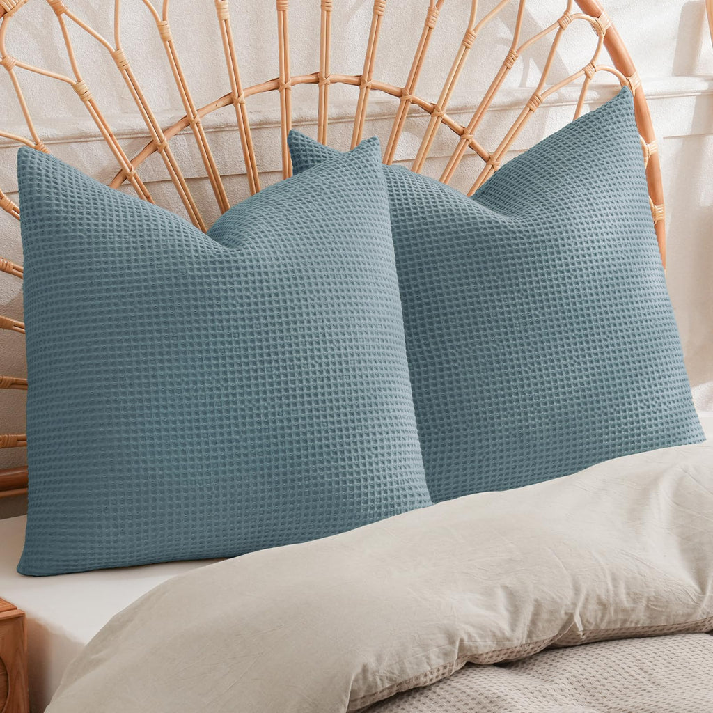 Phf 100% Cotton Waffle Weave Throw Pillow Cover, 24' X 24', No Filling, 2 Pack Elegant Home Decorative Square Throw Pillow Covers For Bed Couch Sofa, Ocean