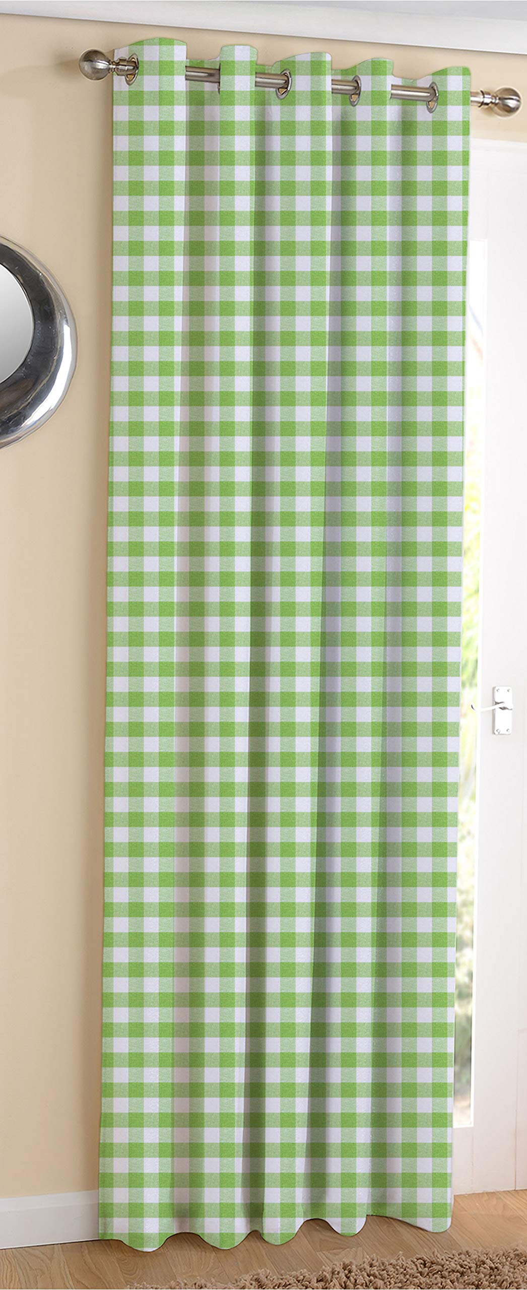 AIRWILL Cotton Gingham Check Green Designed Blackout and Room Darkening Curtains Curtains (Checks  Green, 4 x 7 ft)