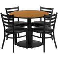 Flash Furniture 36'' Round Natural Laminate Table Set With Round Base And 4 Ladder Back Metal Chairs - Black Vinyl Seat