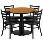Flash Furniture 36'' Round Natural Laminate Table Set With Round Base And 4 Ladder Back Metal Chairs - Black Vinyl Seat