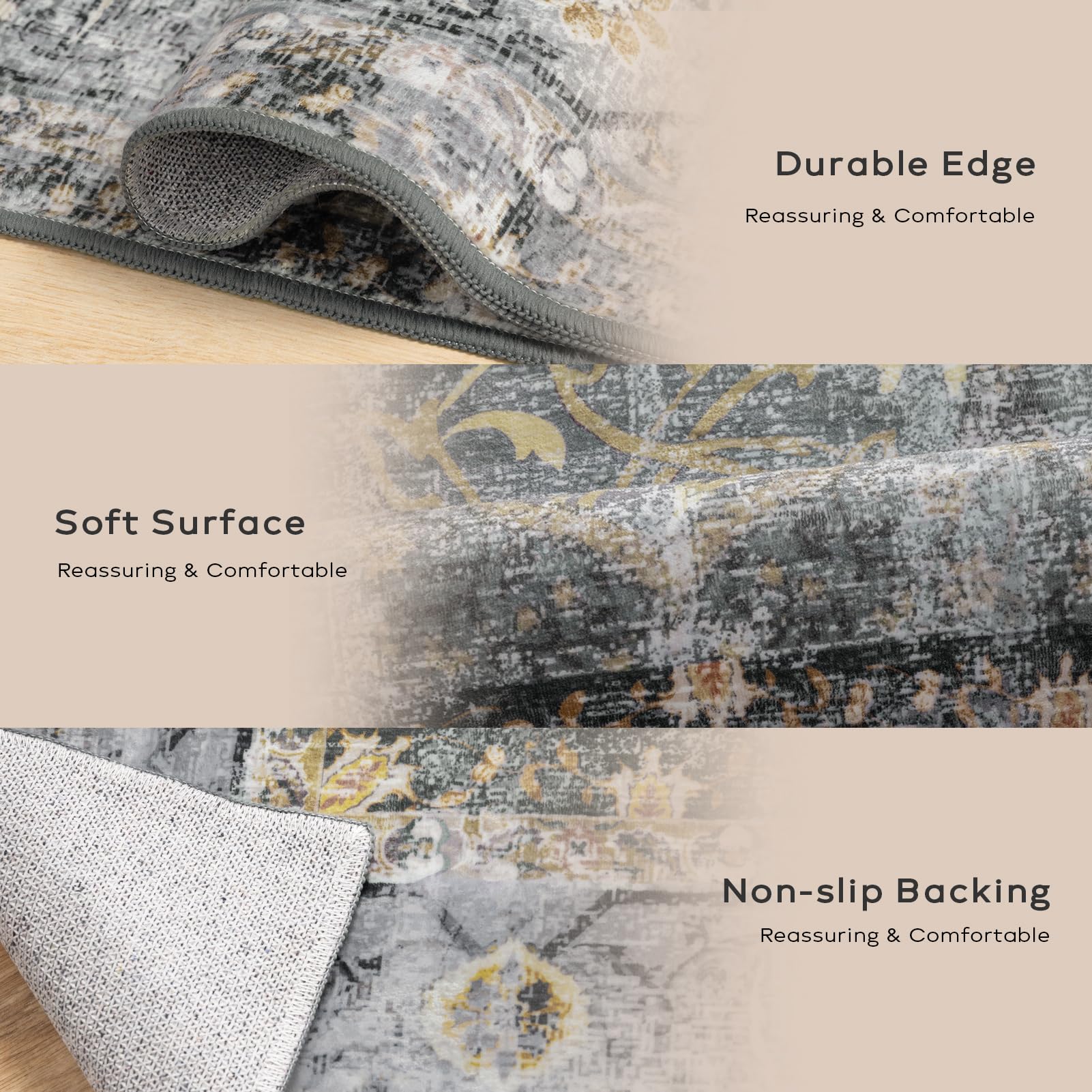 Ashler Boho Rug, 5X7 Area Rugs, Vintage Rugs, Large Area Rug, Rugs For Living Room, Bedroom, Kitchen, Dinner, Grey Cya/Earthy Ye