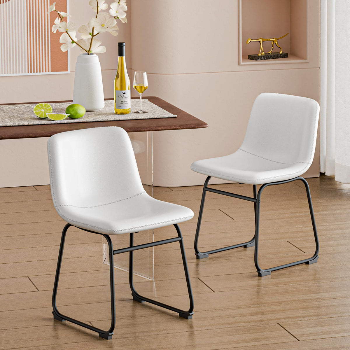 Aowos Dining Chairs Set Of 2, 18 Inch Modern Armless Dining Chair With Back, Faux Leather Kitchen Dining Room Chair With Metal L