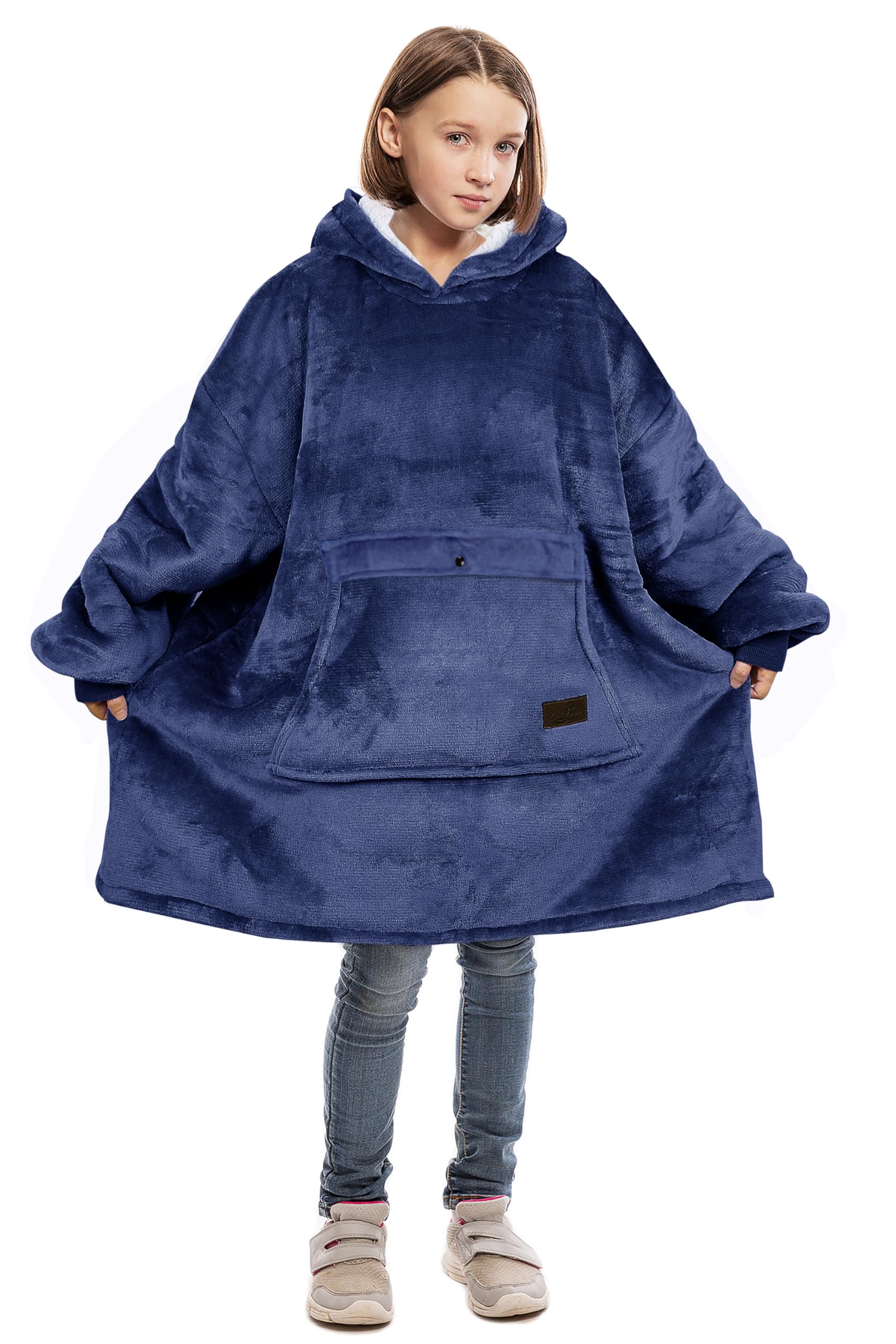 Catalonia Blanket Hoodie For Kids, Oversized Wearable Sherpa Sweatshirt Pullover For 7-16 Yr Teens Youth, Kids Gift Idea