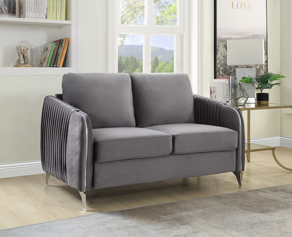 Lilola Home Hathaway Gray Velvet Modern Chic Loveseat Couch