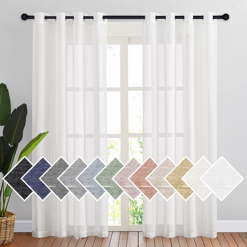 Nicetown Semi Sheer Linen Curtains Flax Textured For Living Room, Grommet Vertical Drapes Natural Privacy Sheer Panels With Ligh