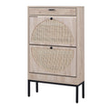 Xiao Wei Shoe Cabinet, Natural Semi Circle Rattan Shoe Storage Organizer Cabinet With 2 Flip Drawers, Freestanding Shoe Rack With Adjustable Shelf For Entryway