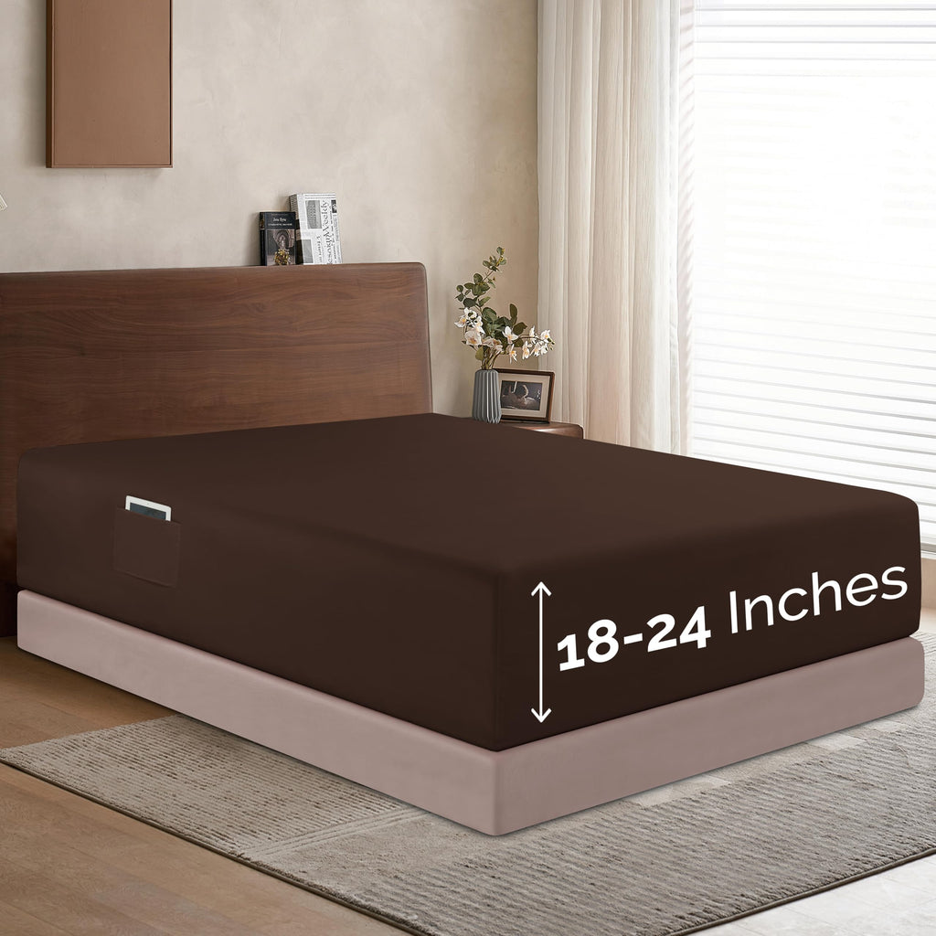 Elegant Comfort 1500 Premium Hotel Quality 18-24 Inches Deep - Extra Deep Pocket Single Fitted Sheet For High Mattress, Luxury And Softest, Smart Pocket - Wrinkle Free, Twin/Twin Xl, Chocolate Brown