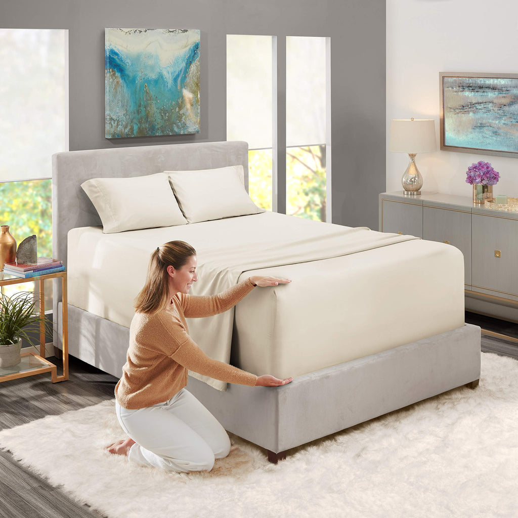 Nestl Extra Deep Pocket Sheets - Fits Mattress 18-24 Inches Deep, Extra Deep Pocket Full Size Sheets Sets, 4 Piece Full Size Sheets, Full Sheets Deep Pocket, Off White Sheets