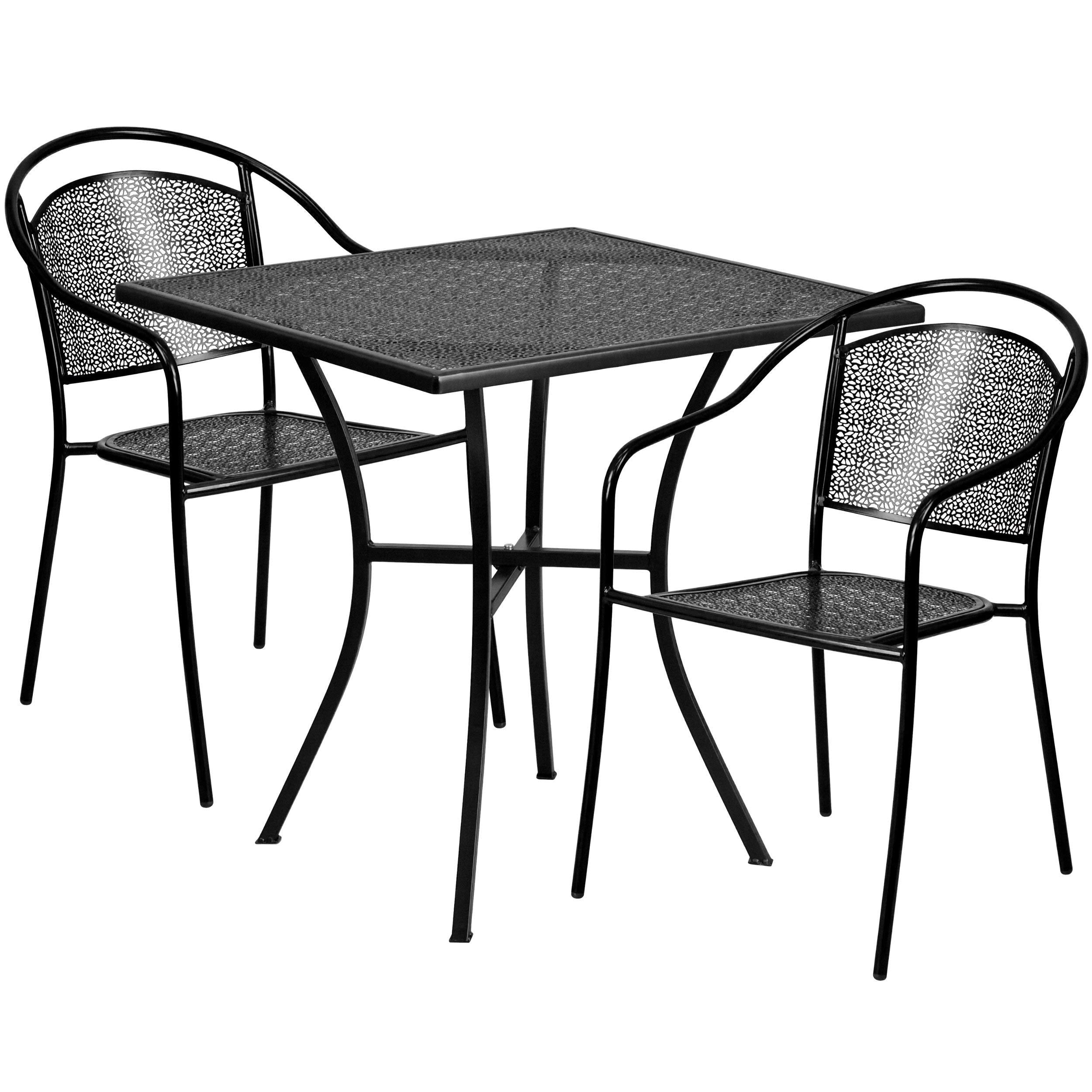 Flash Furniture Commercial Grade 28' Square White Indoor-Outdoor Steel Patio Table Set With 2 Round Back Chairs