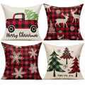 Vakado Christmas Throw Pillow Covers Decorations Outdoor Farmhouse 16X16 Set Of 4 Xmas Buffalo Check Red Deer Cushion Cases Wint