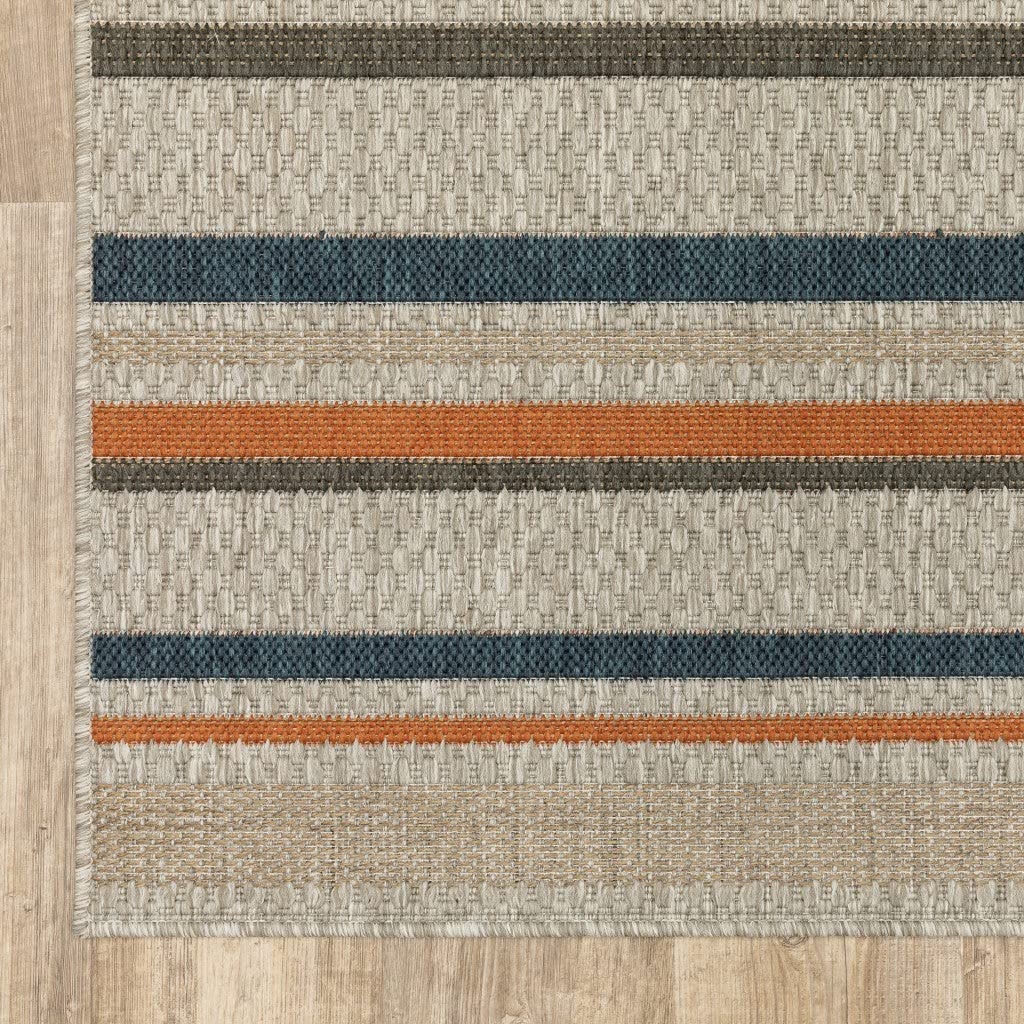 HomeRoots 3' X 5' Blue and Gray Striped Indoor Outdoor Area Rug