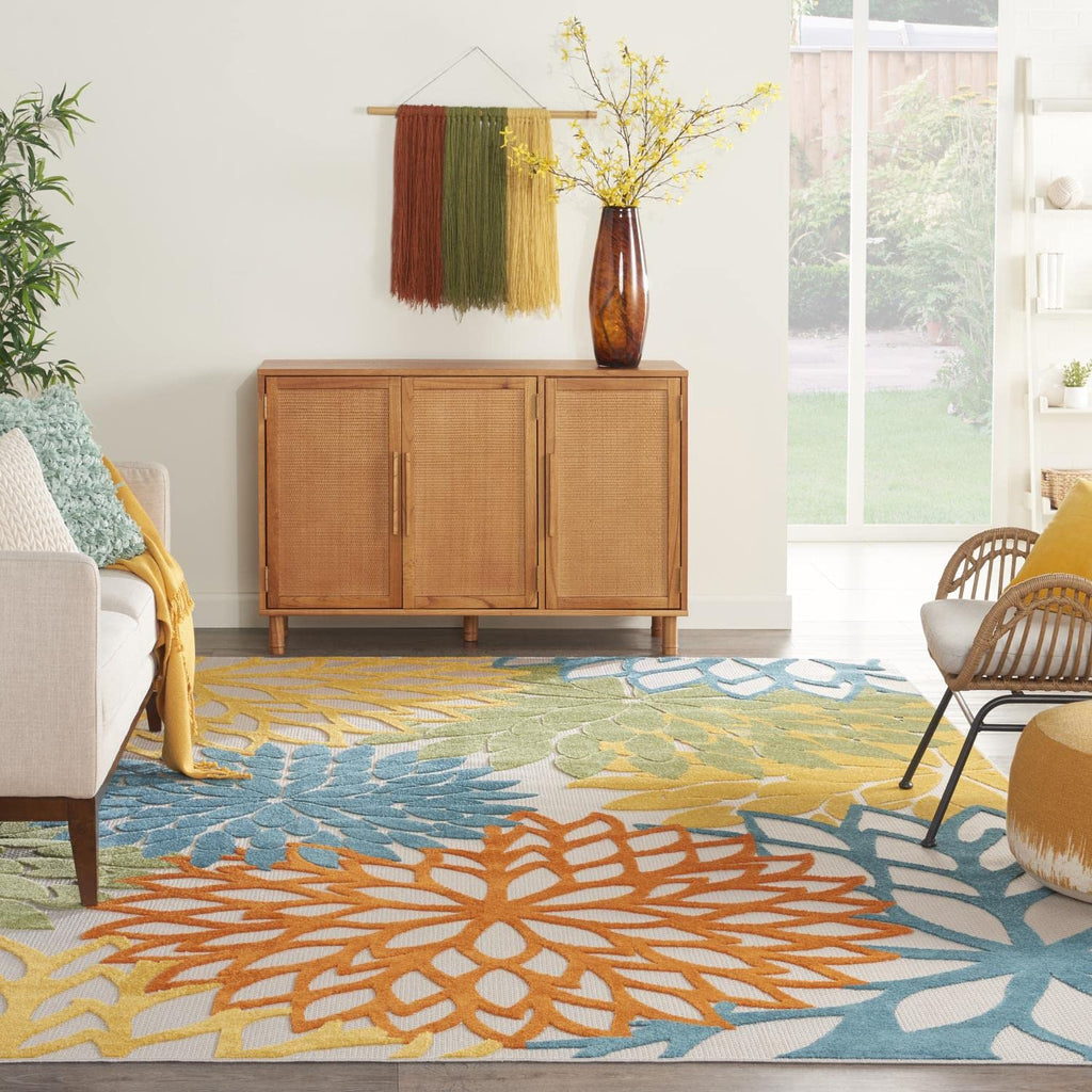 Nourison Aloha Indoor/Outdoor Floral Turquoise Multicolor 7'10' X 10'6' Area Rug, (8' X 11')