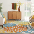 Nourison Aloha Indoor/Outdoor Floral Turquoise Multicolor 7'10' X 10'6' Area Rug, (8' X 11')