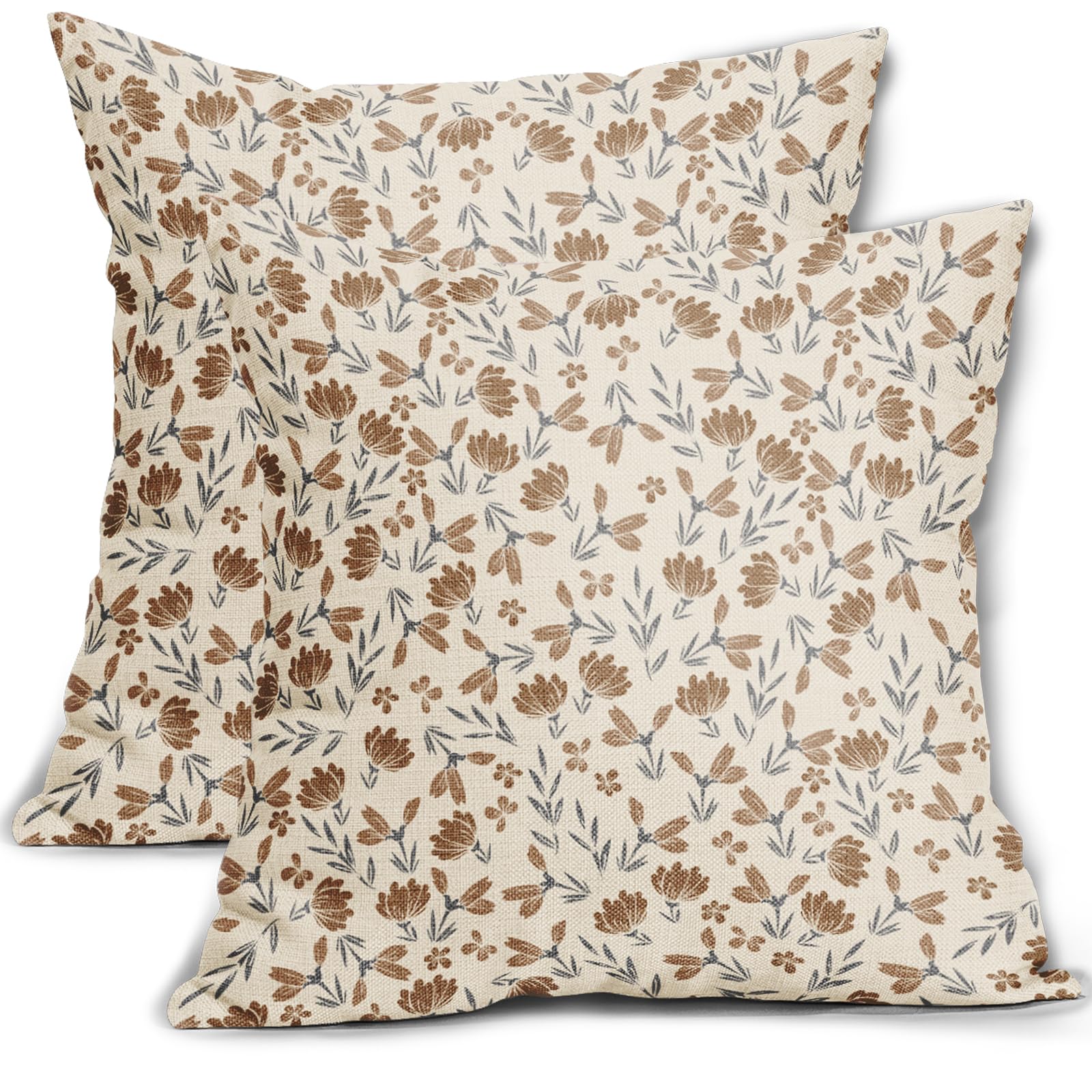Aytipun Brown Grey Gray Floral Pillow Covers 20X20 Set Of 2 Vintage Rustic Old Style Cute Small Flower Print Decorative Outdoor