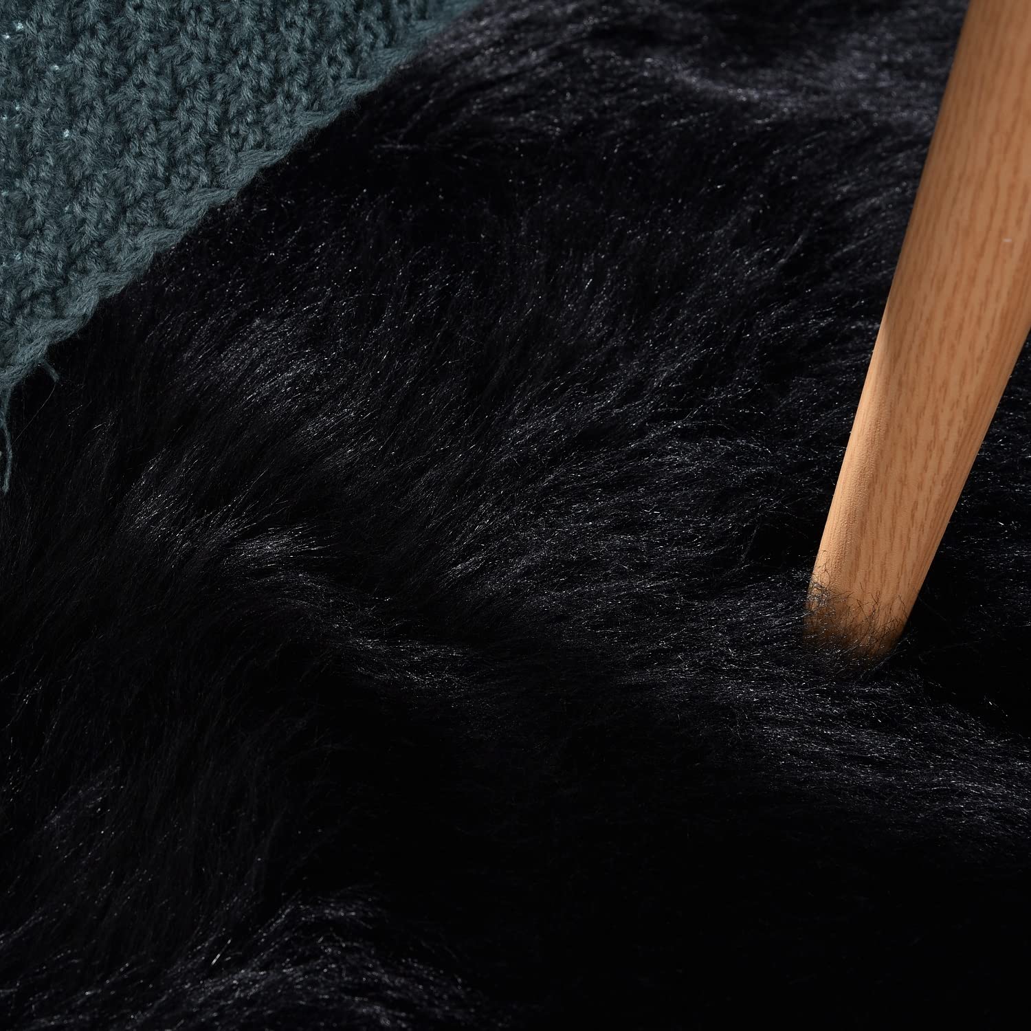 Orinova Black Faux Sheepskin Washable Fluffy Fur Area Rugs For Bedroom Small Fuzzy Carpet For Living Room 2X3 Boho Nursery Rug