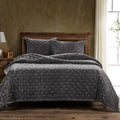 HiEnd Accents Stella Faux Silk Velvet Quilt, King Size, Slate Solid Color, Romantic Modern Western Traditional Style Luxury Bedd