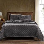 HiEnd Accents Stella Faux Silk Velvet Quilt, King Size, Slate Solid Color, Romantic Modern Western Traditional Style Luxury Bedd