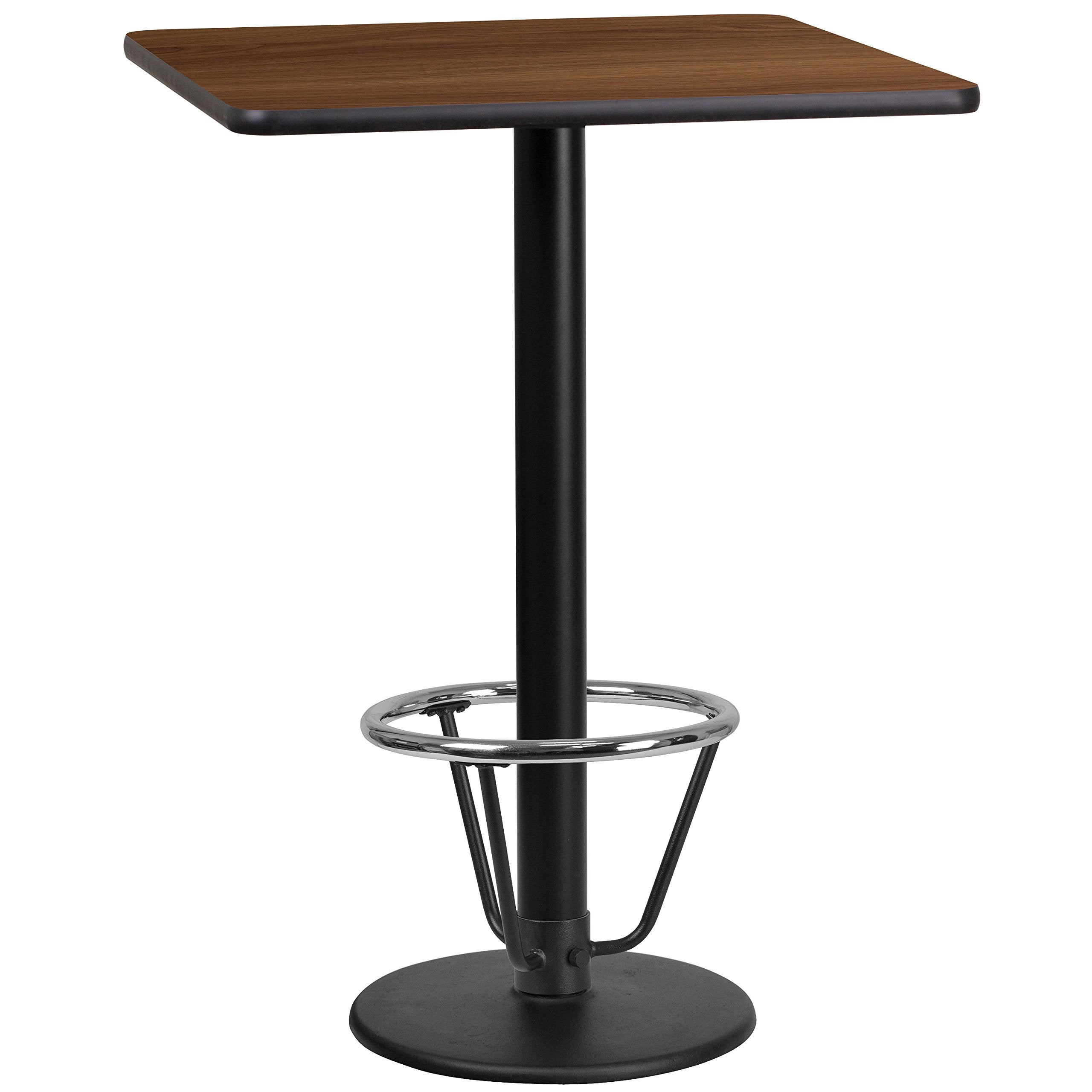 Flash Furniture Stiles 24'' Square Walnut Laminate Table Top With 18'' Round Bar Height Table Base And Foot Ring