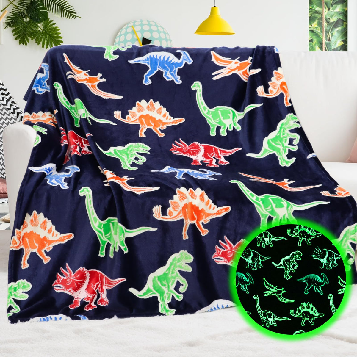 Bororo Dinosaur Blanket Glow In The Dark Blanket For Boys Dino Gifts Toys Soft Kids Blanket For Birthday Gifts 50X60 Inch