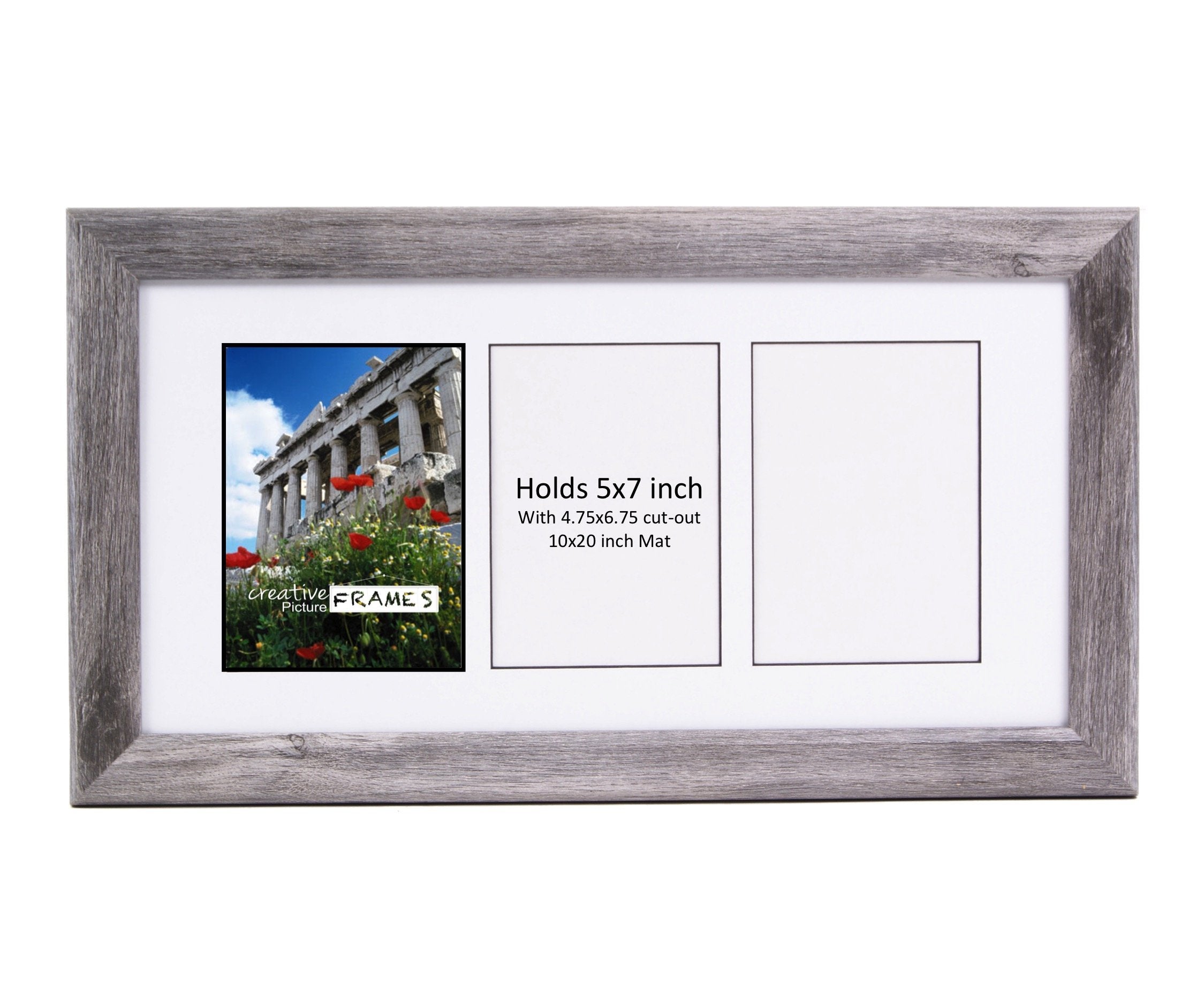 CreativePF- 3 Opening Glass Face Driftwood Picture Frame to hold 5 by 7 inch Photographs including 10x20-inch White Mat Collage