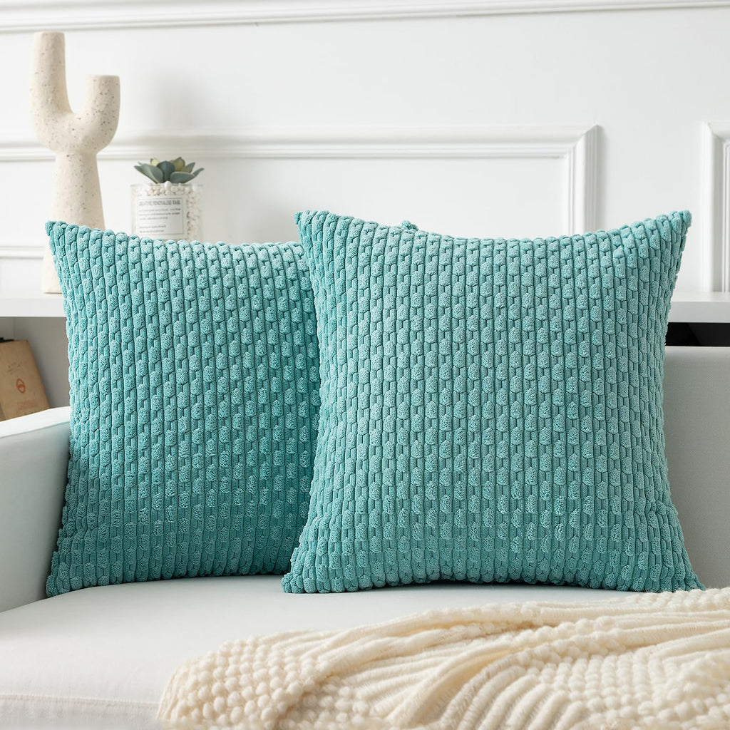 Kevin Textile Throw Pillow Covers Soft Corduroy Decorative Set Of 2 Boho Striped Christmas Pillow Covers Pillowcases Farmhouse Home Decor For Couch Bed Sofa Living Room 16X16 Inch Moss Green