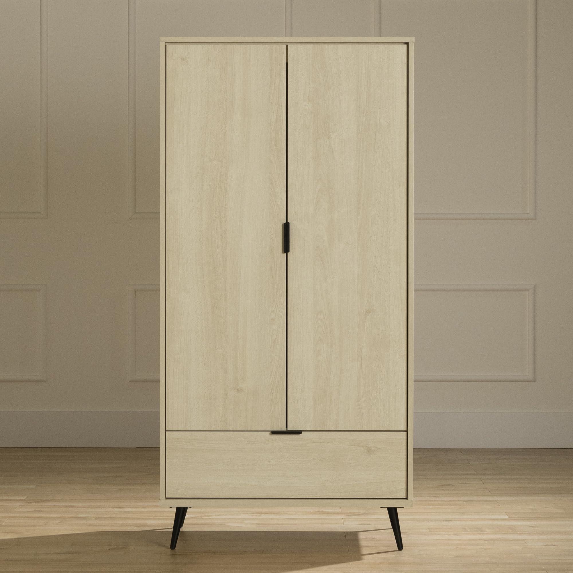 South Shore Furniture Oxford Wardrobe Armoire with Doors and Drawer, Bleached Oak