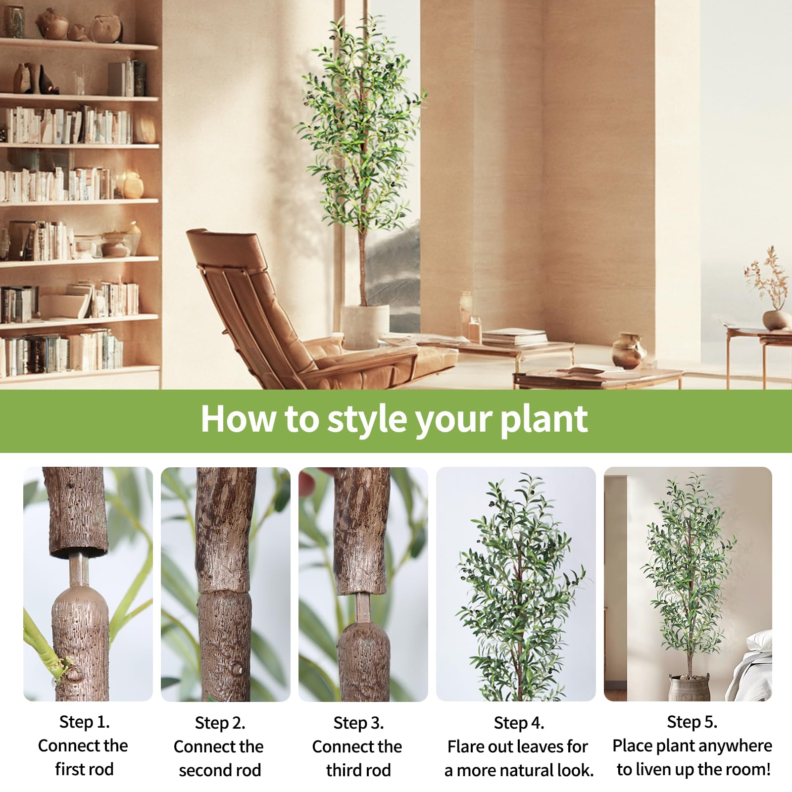 Cetrd Artificial Olive Tree, 6Ft Tall Faux Olive Trees 72In Outdoor Fake Potted Silk Plant With Trunk And Realistic 648 Leaves A