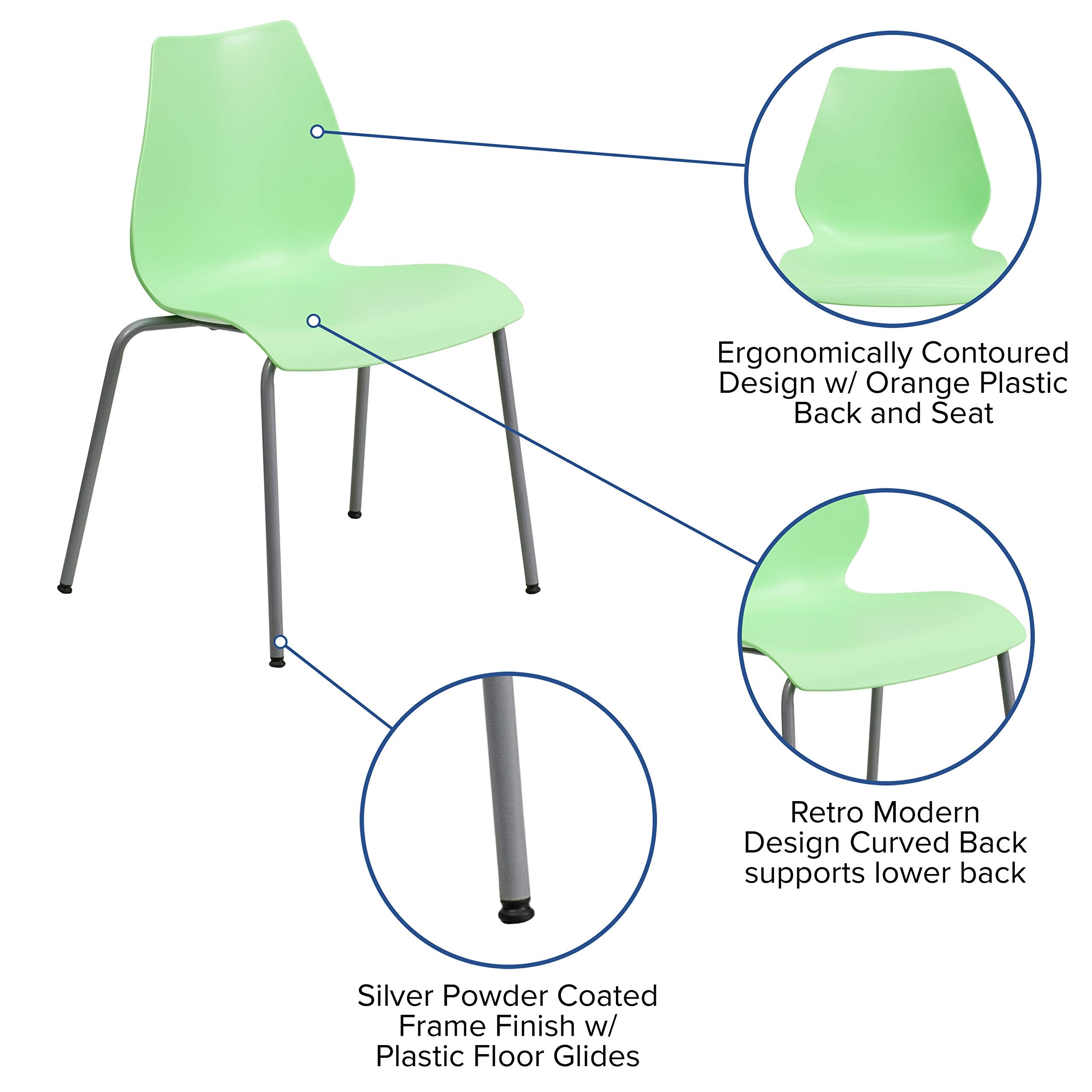 Flash Furniture HERCULES Series 770 lb. Capacity Green Stack Chair with Lumbar Support and Silver Frame