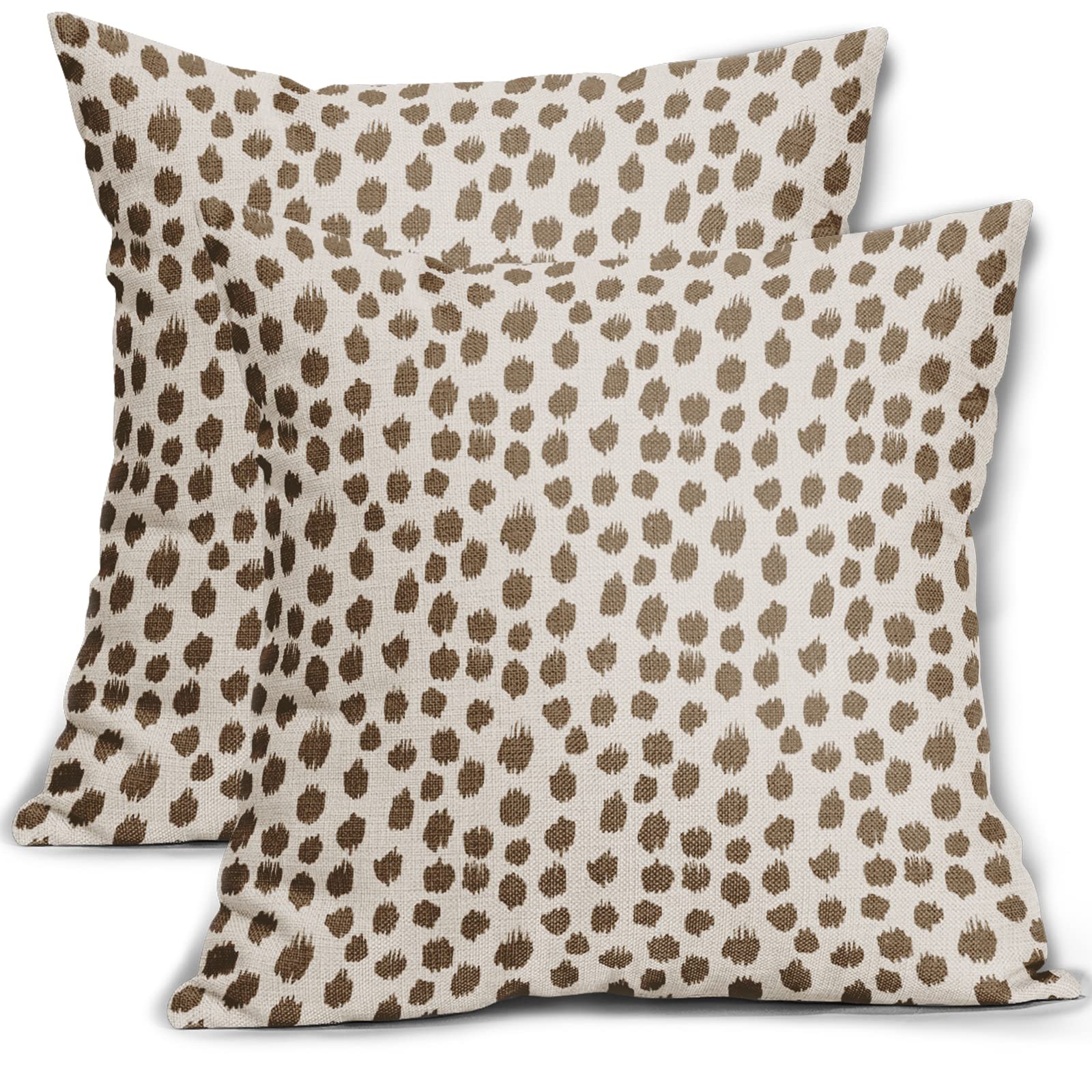 Brown Cream Pillow Covers 18X18 Set Of 2 Boho Design Polka Dot Throw Pillows Modern Brush Strokes Print Decorative Outdoor Pillo