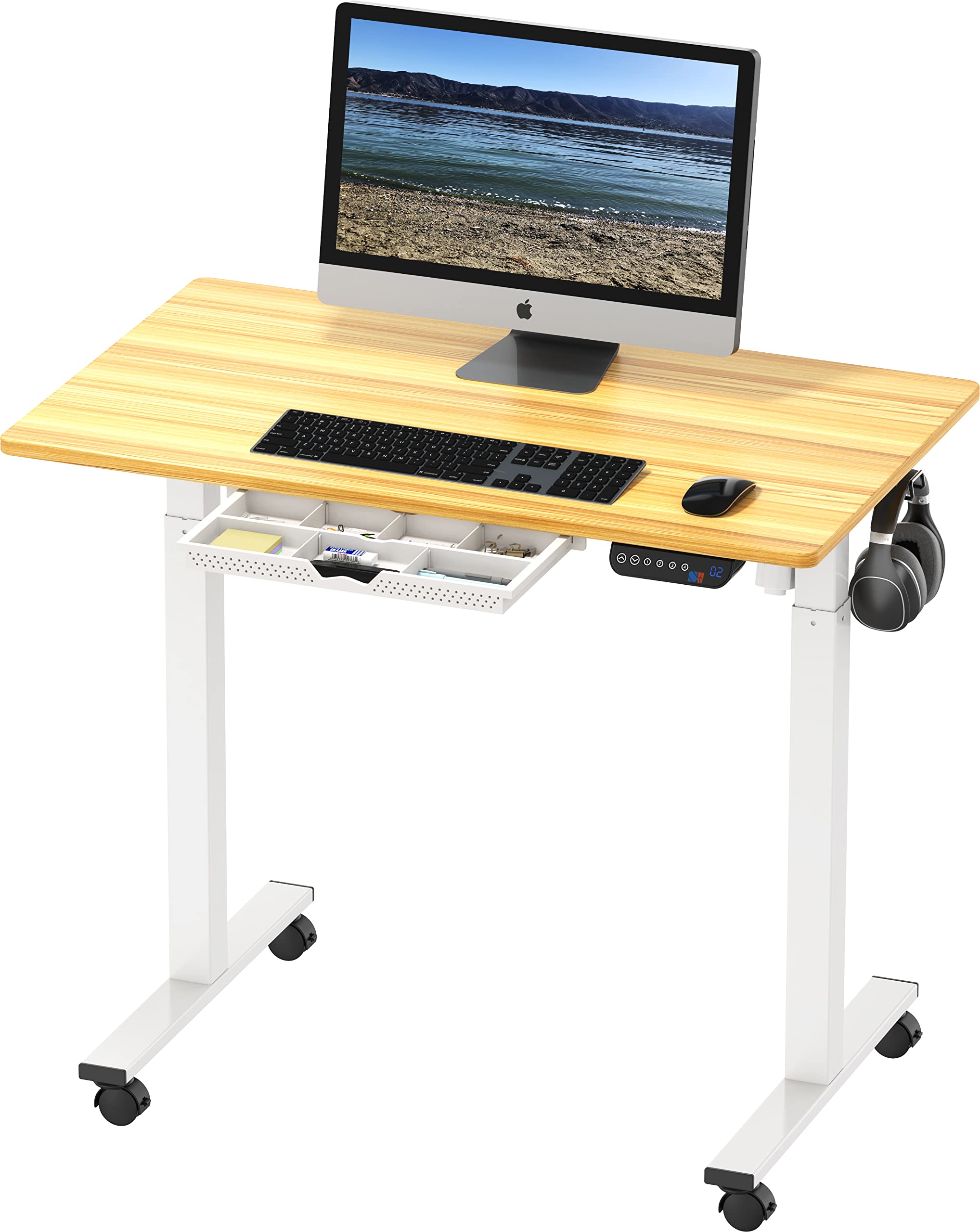 Adjustable Simple Small Stand SHW Small Electric Height Adjustable Mobile Sit Stand Desk with Drawer ...
